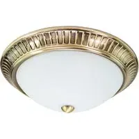 Flush Ceiling Light with Opal Glass Diffuser - Antique Brass