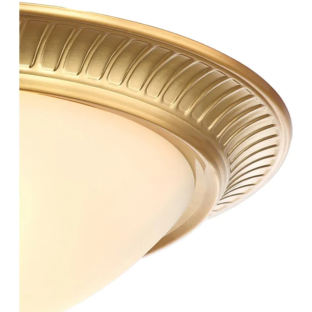 Flush Ceiling Light with Opal Glass Diffuser - Brushed Gold