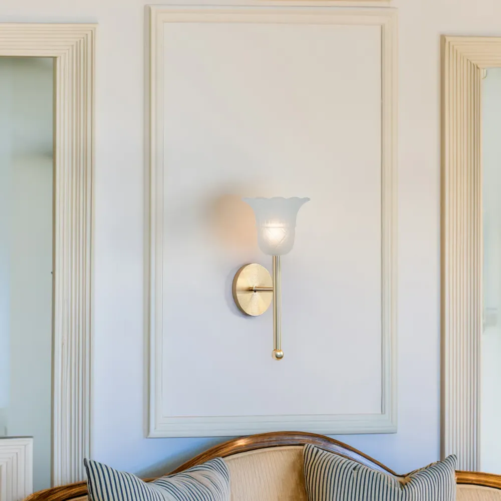 Frosted Floral Glass Shade with Ribbed Petal Trim 2 Pack - White