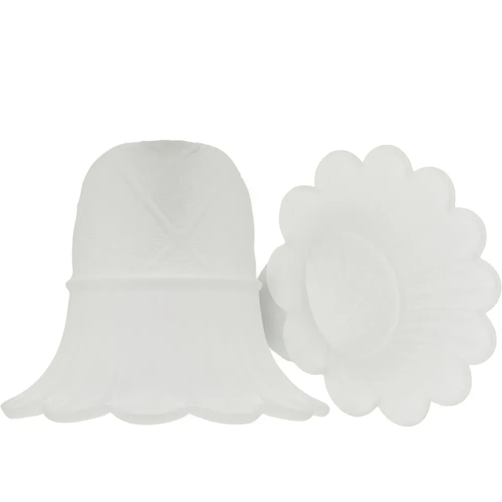 Frosted Floral Glass Shade with Ribbed Petal Trim 2 Pack - White