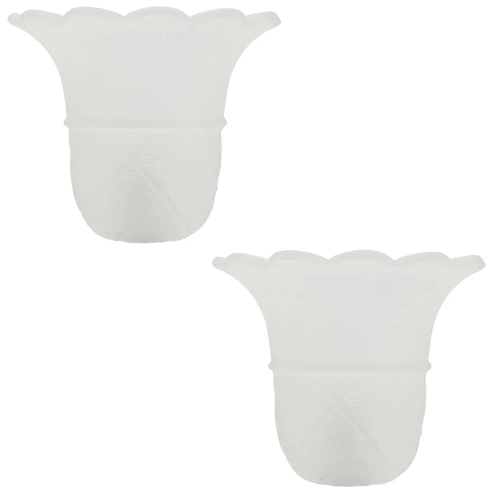 Frosted Floral Glass Shade with Ribbed Petal Trim 2 Pack - White