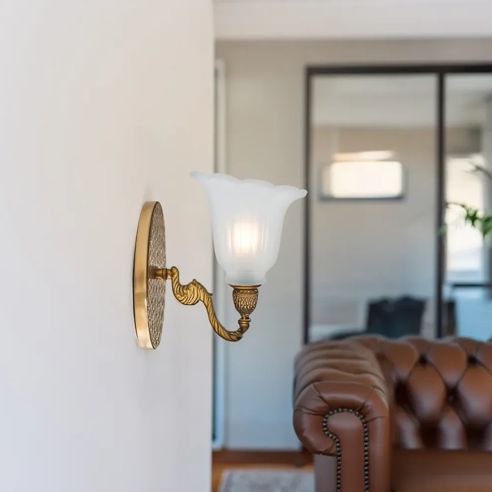 Frosted Floral Glass Shade with Slanted Opening 2 Pack - White