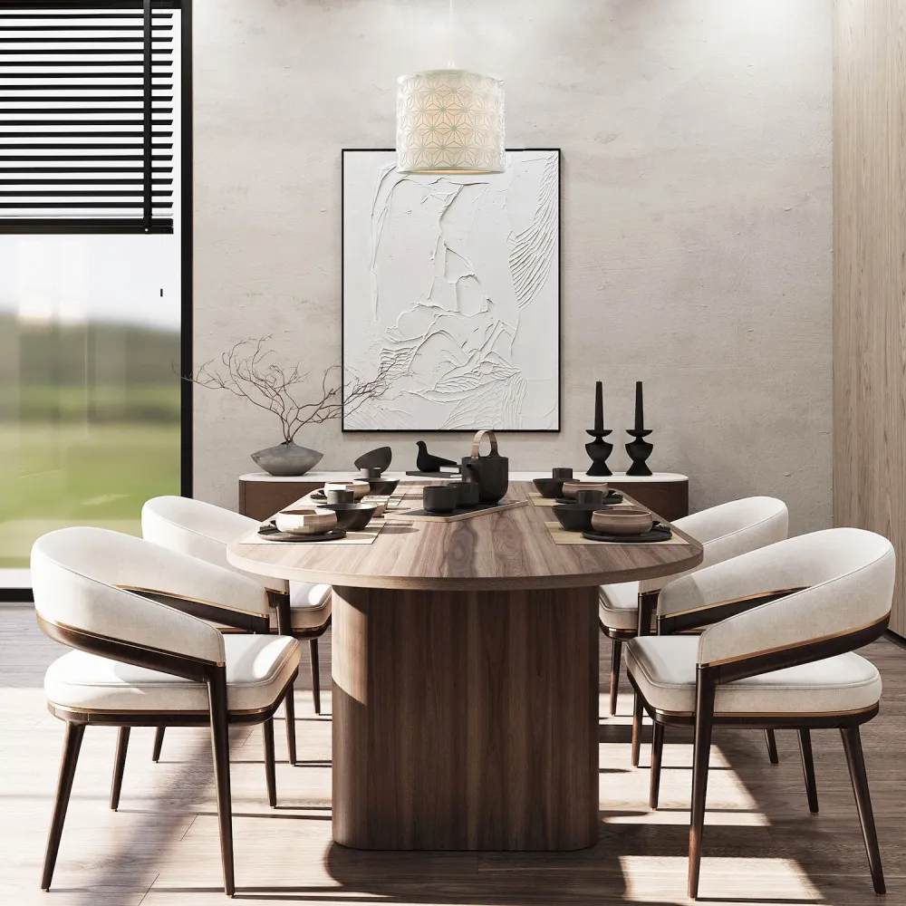 Geometric Drum Pendant Shade - White, Cotton