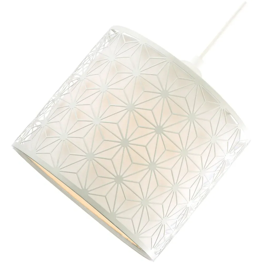 Geometric Drum Pendant Shade - White, Cotton