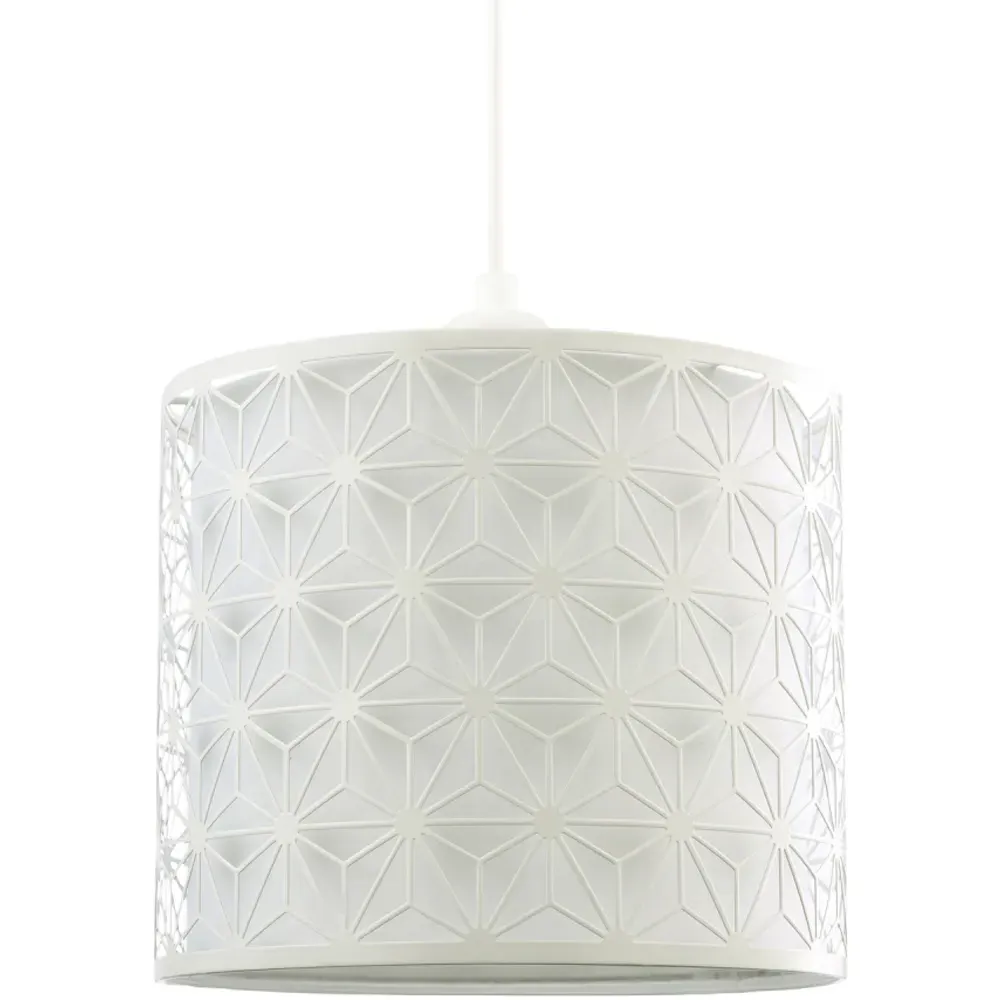 Geometric Drum Pendant Shade - White, Cotton image