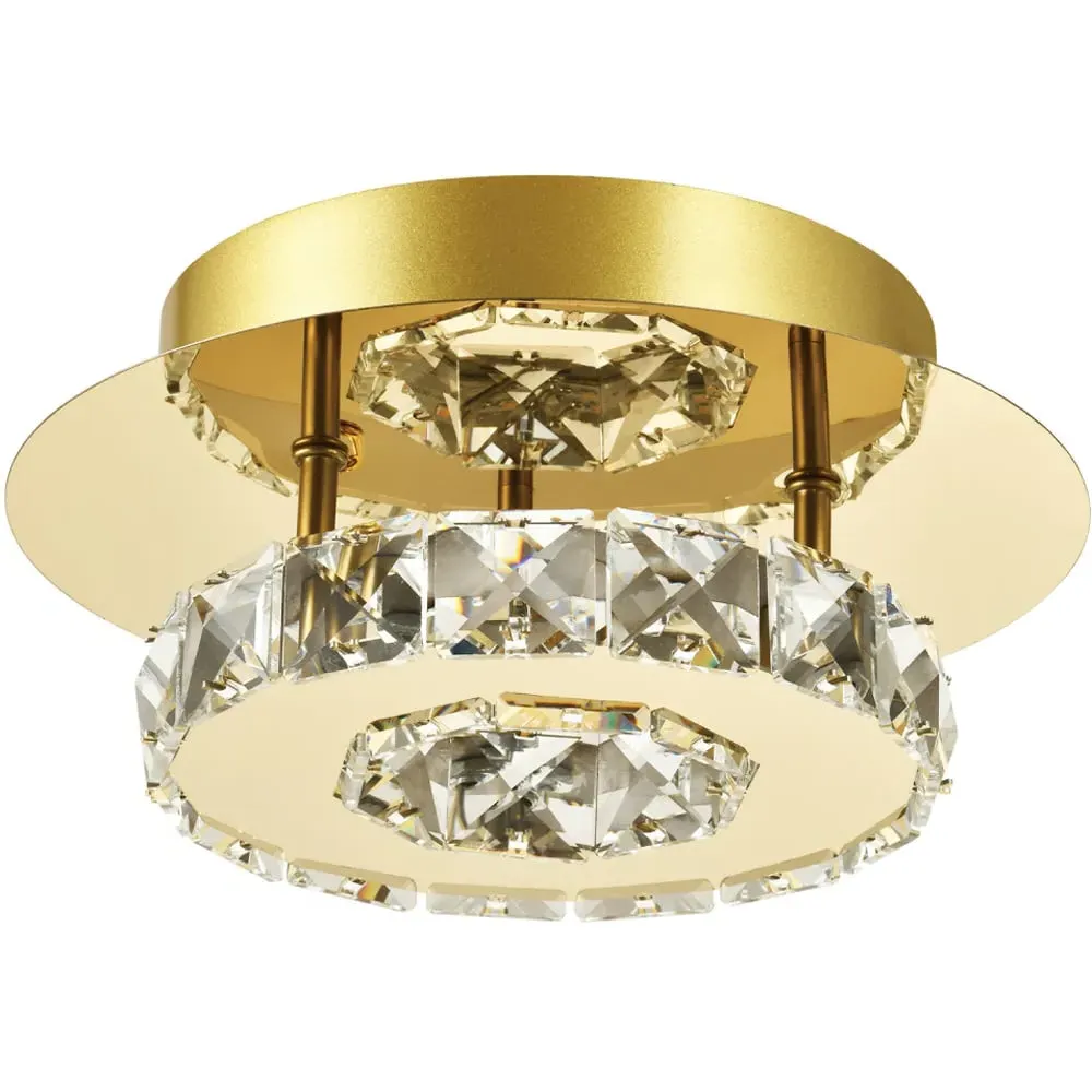 Gold Round LED Ceiling Light with Crystal Glass - Gold