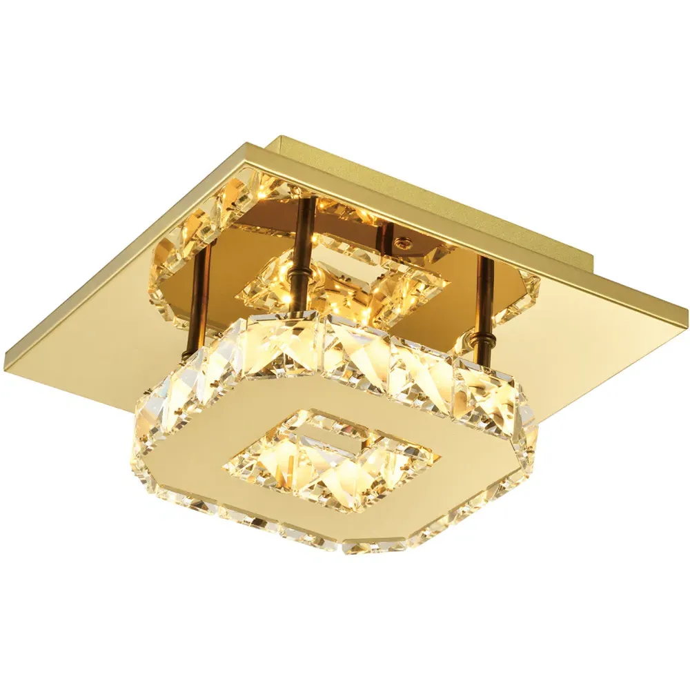 Gold Square LED Ceiling Light with Crystal Glass - Gold
