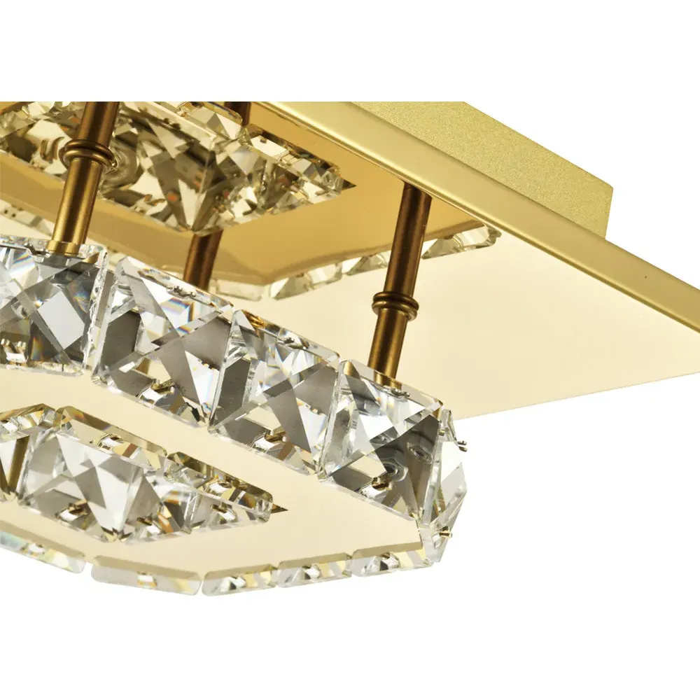 Gold Square LED Ceiling Light with Crystal Glass - Gold