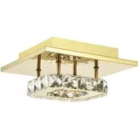 Gold Square LED Ceiling Light with Crystal Glass - Gold