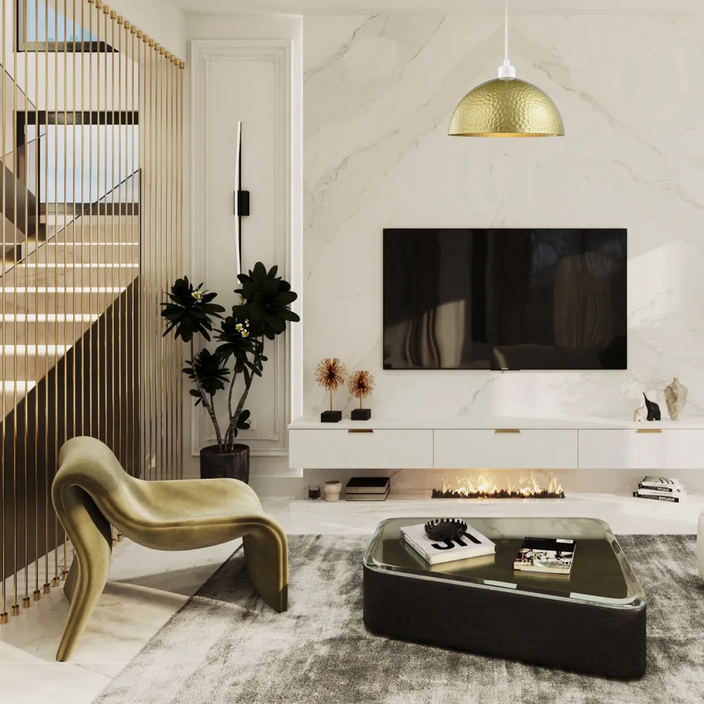 Hammered Domed Pendant Shade - Satin Gold, Metal