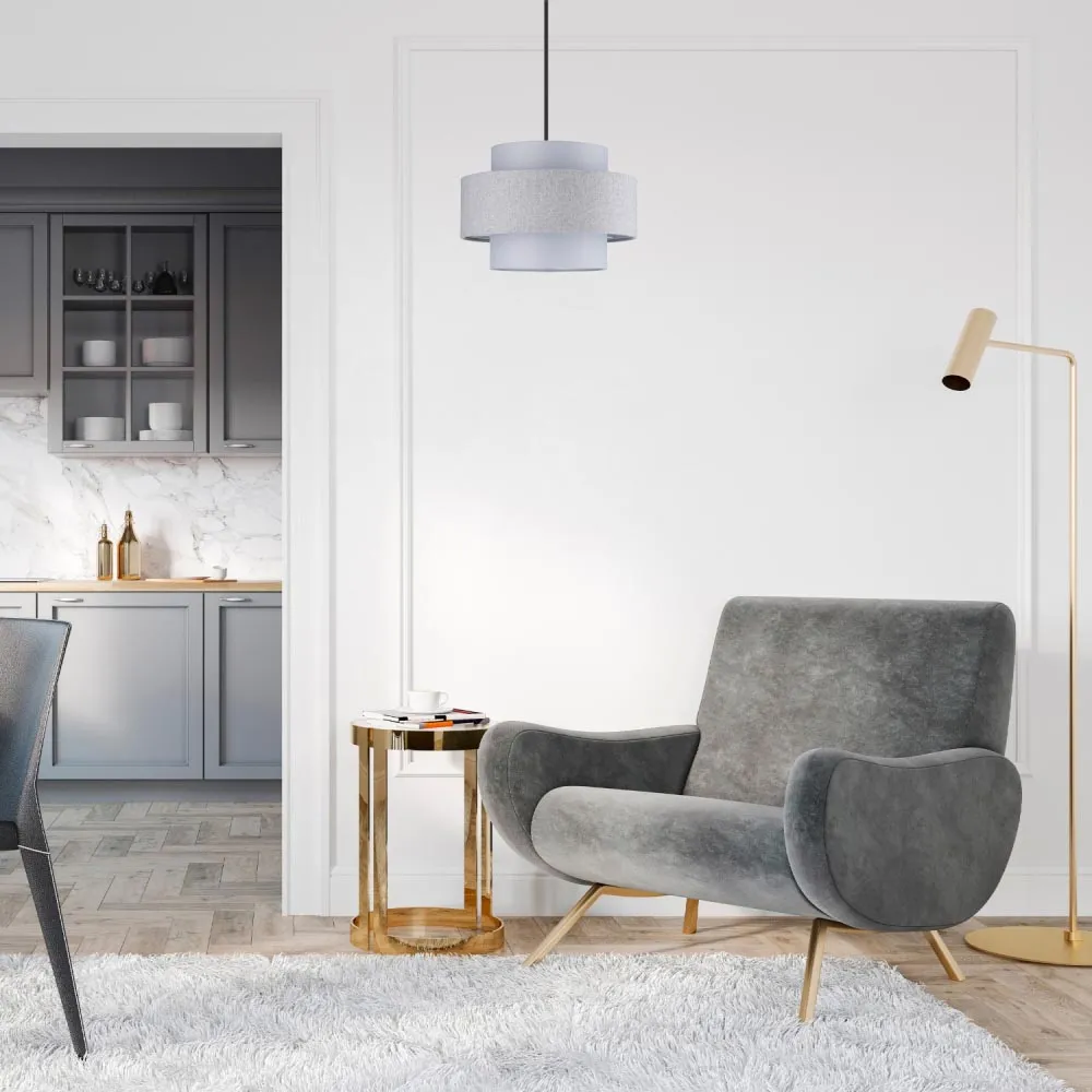 Herringbone 3 Tier Pendant Shade - Grey, Linen