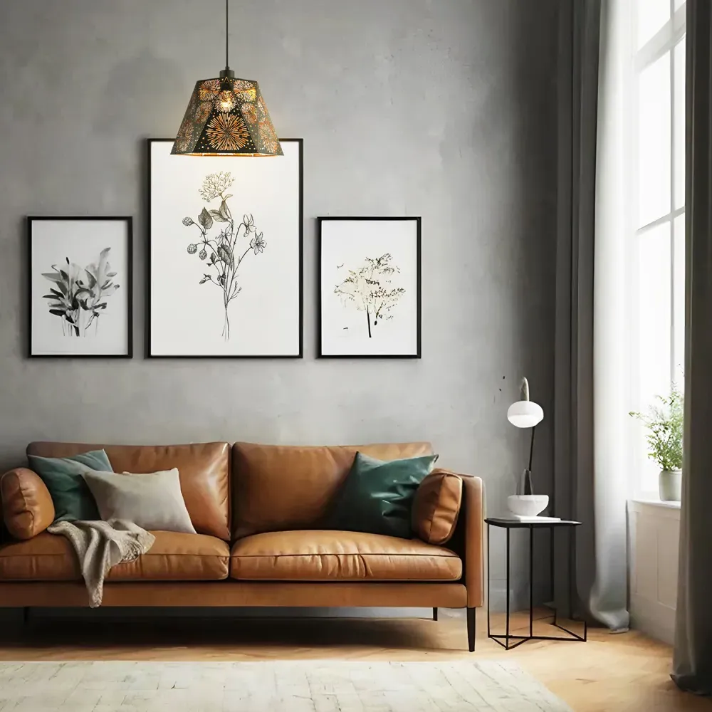 Hexagonal Pendant Lamp Shade - Black, Metal