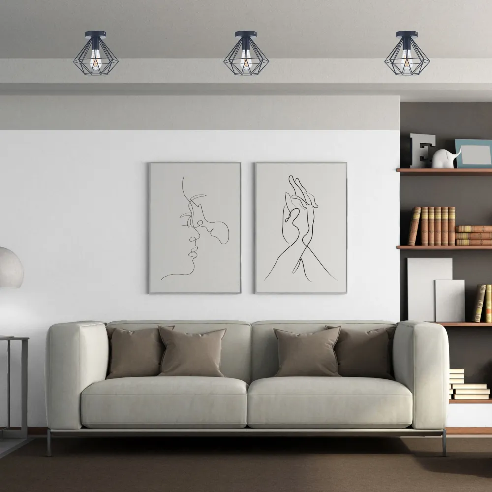 Industrial Basket Cage Semi Flush Pendant Shade - Black, Metal