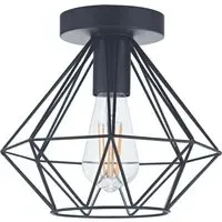 Industrial Basket Cage Semi Flush Pendant Shade - Black, Metal