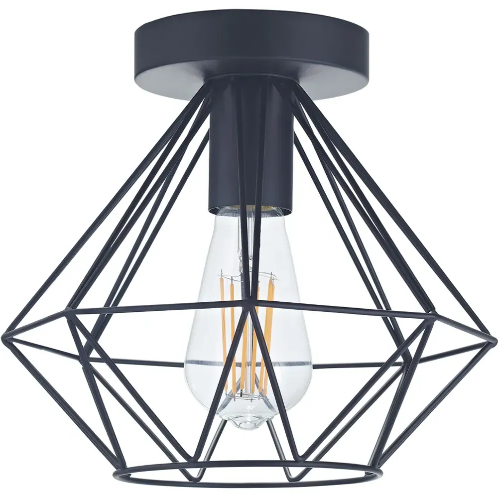 Industrial Basket Cage Semi Flush Pendant Shade - Black, Metal image
