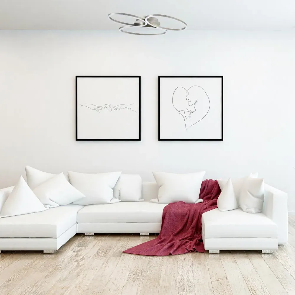 Large Semi Flush LED Ceiling Light with Oval Arms - Silver