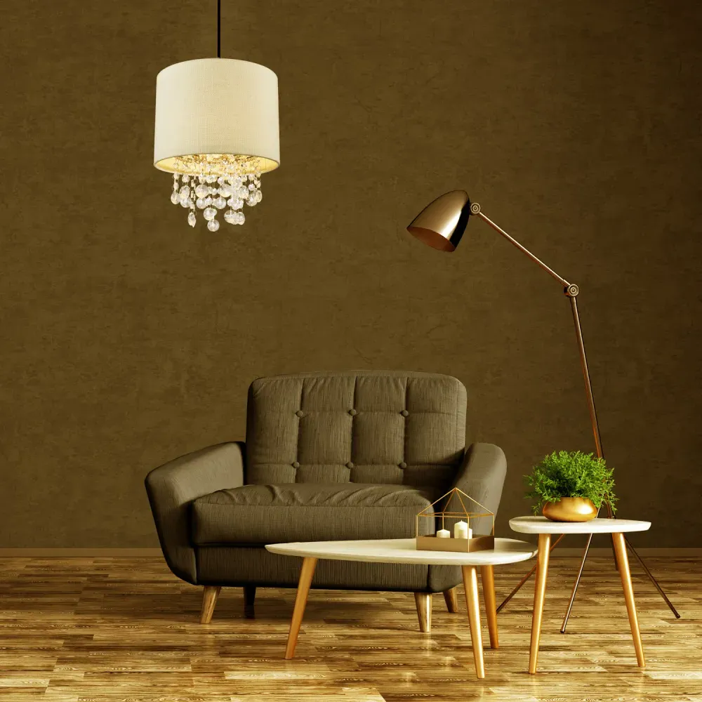 Linen Pendant Shade with Acrylic Droplets - Soft Cream