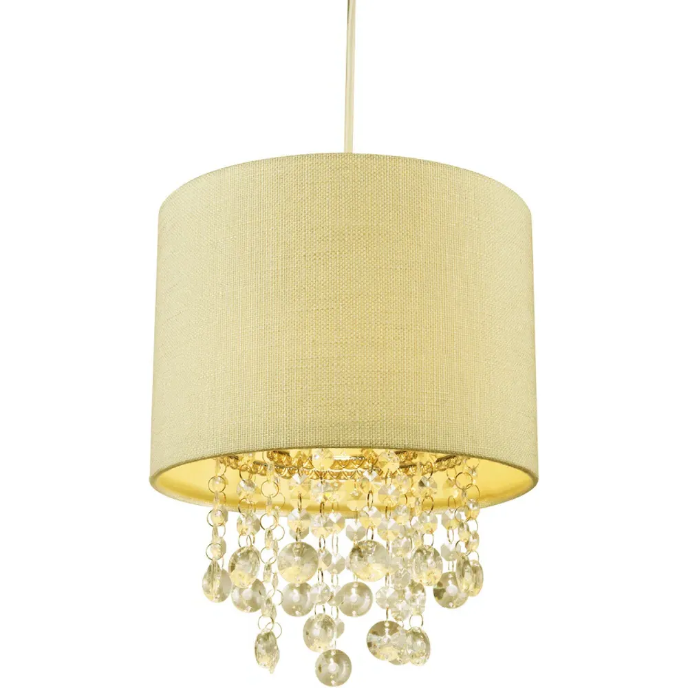 Linen Pendant Shade with Acrylic Droplets - Soft Cream