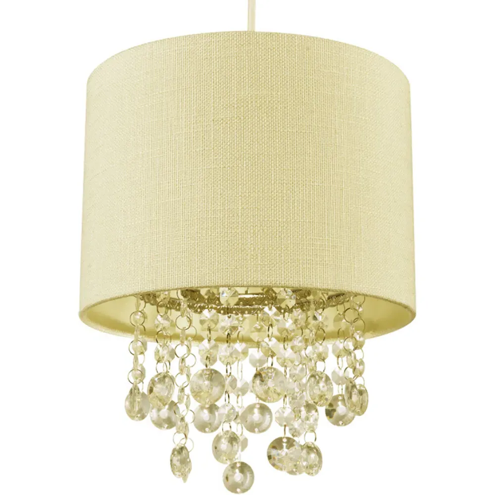 Linen Pendant Shade with Acrylic Droplets - Soft Cream