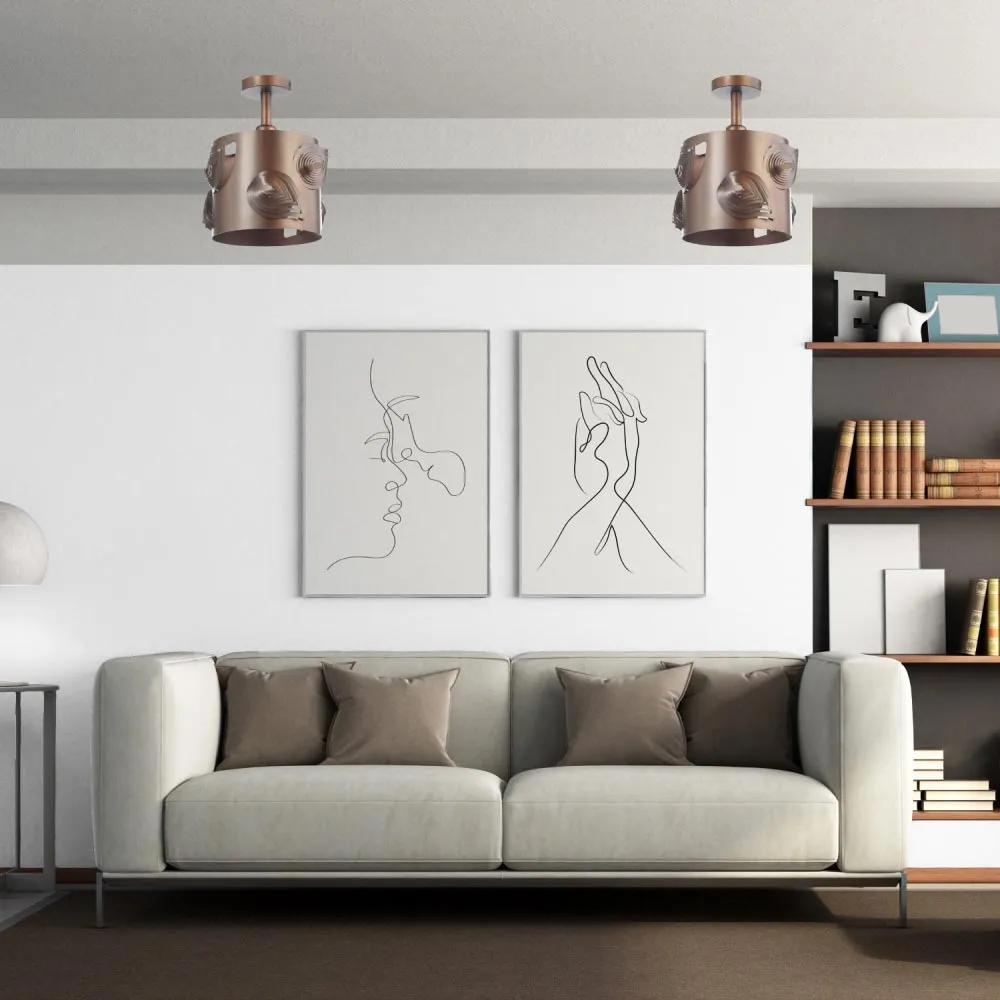 Matt Bronze Semi Flush Ceiling Light with Laser Cut Leaves