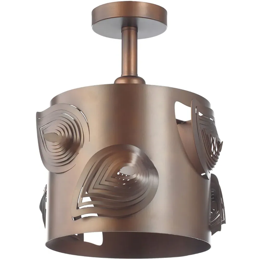 Matt Bronze Semi Flush Ceiling Light with Laser Cut Leaves