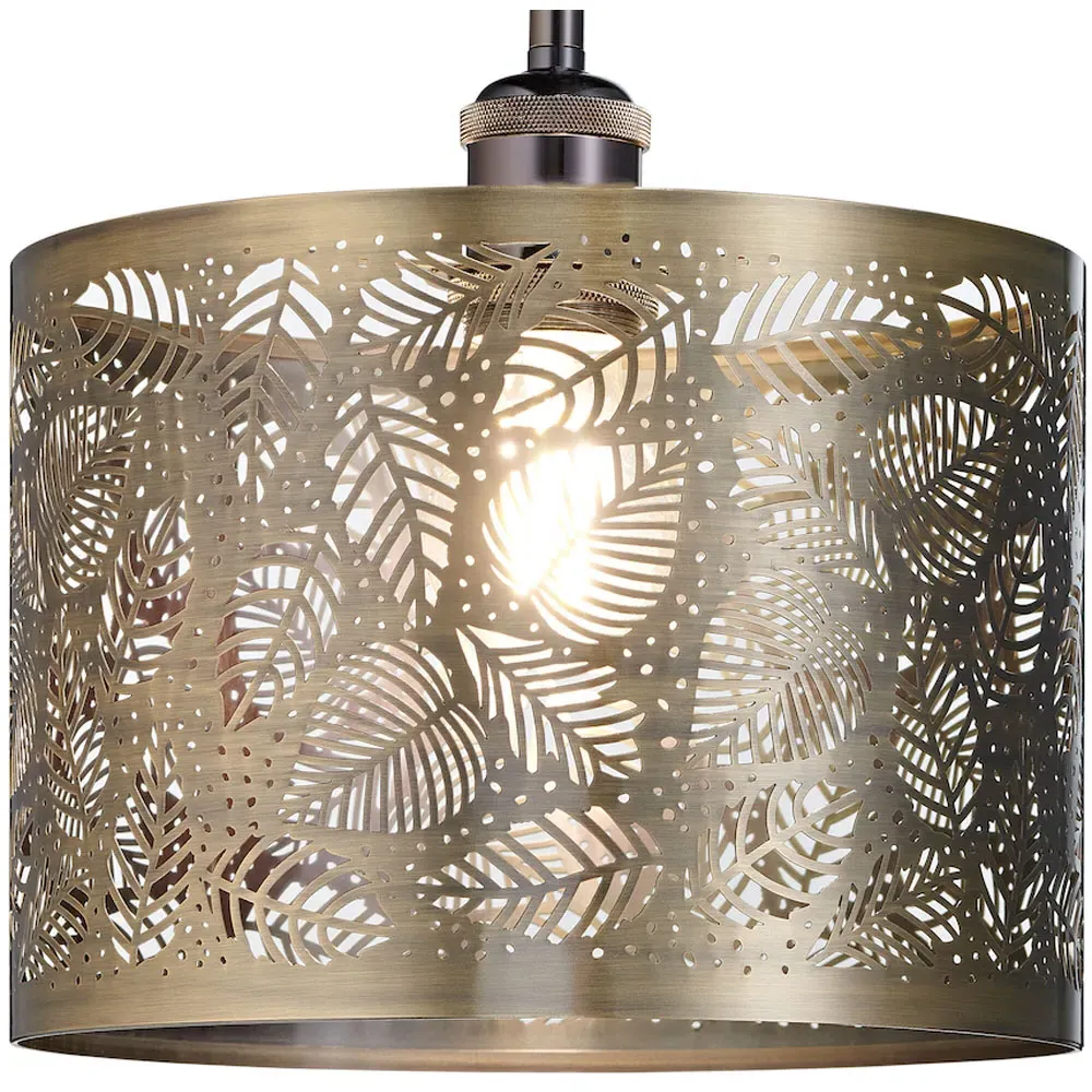 Metal Fern Leaf Pendant Shade - Antique Brass