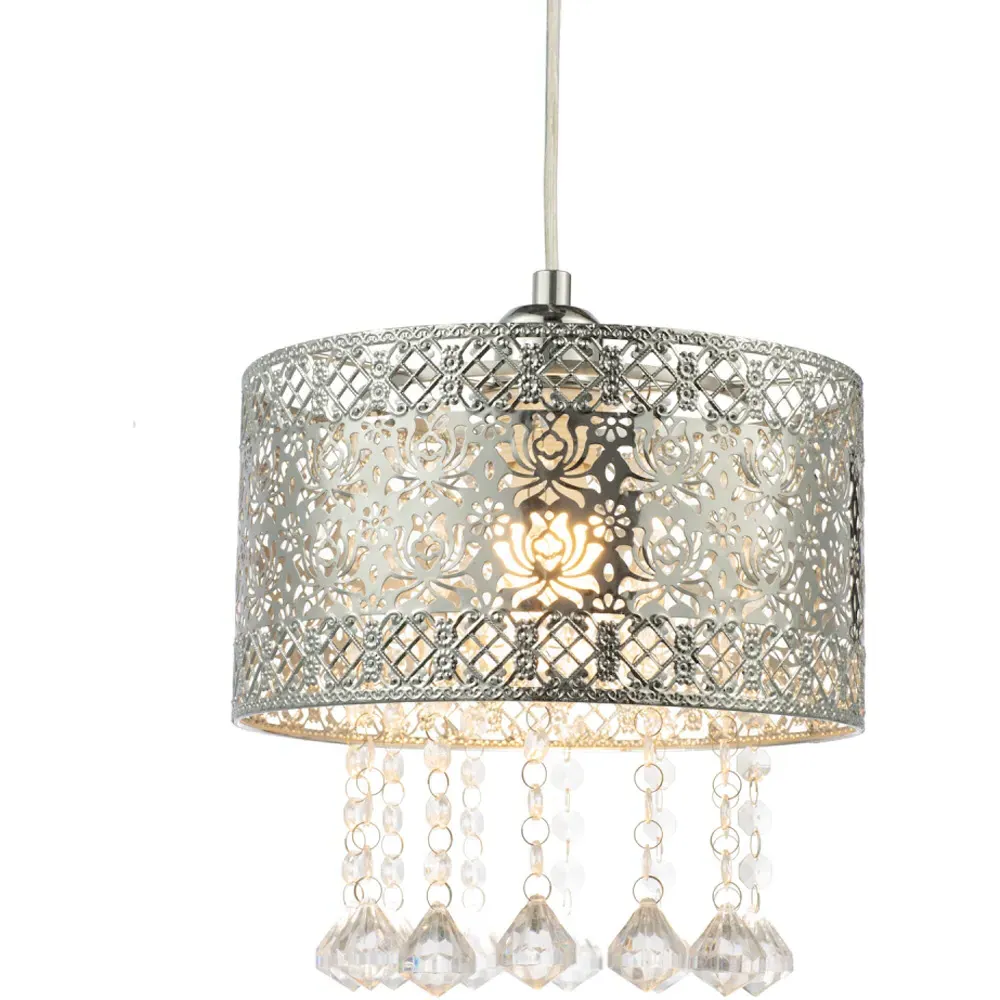 Moroccan Floral Pendant Shade with Acrylic Droplets - Chrome