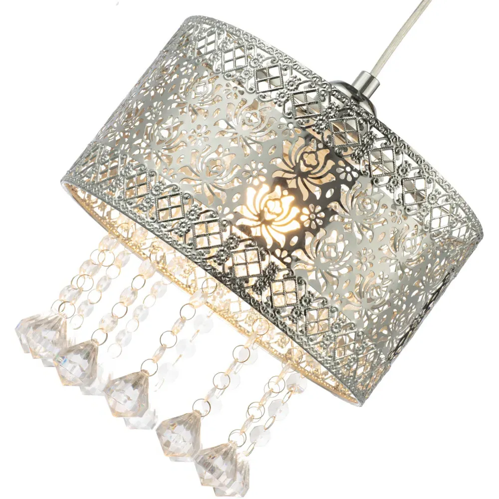 Moroccan Floral Pendant Shade with Acrylic Droplets - Chrome