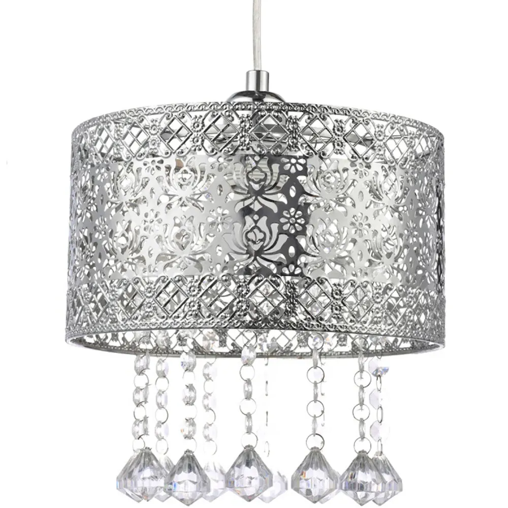 Moroccan Floral Pendant Shade with Acrylic Droplets - Chrome