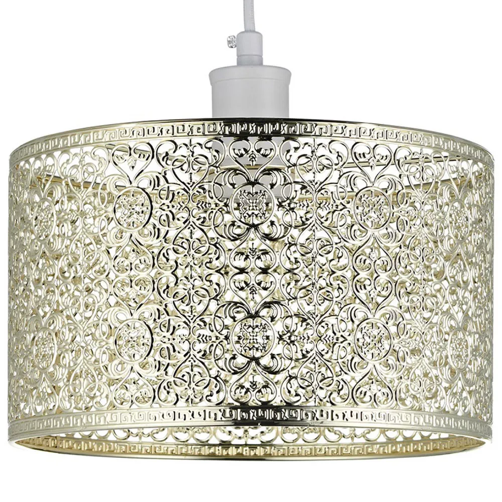 Moroccan Ornate Metal Pendant Shade - Gold