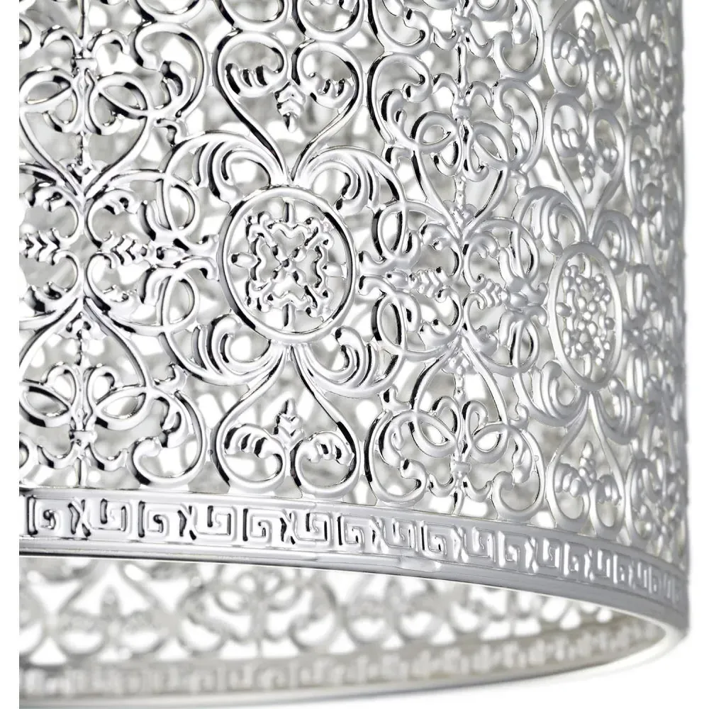 Moroccan Ornate Metal Pendant Shade - Silver