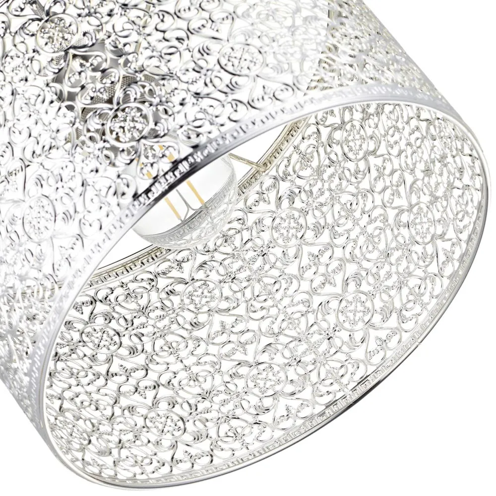 Moroccan Ornate Metal Pendant Shade - Silver