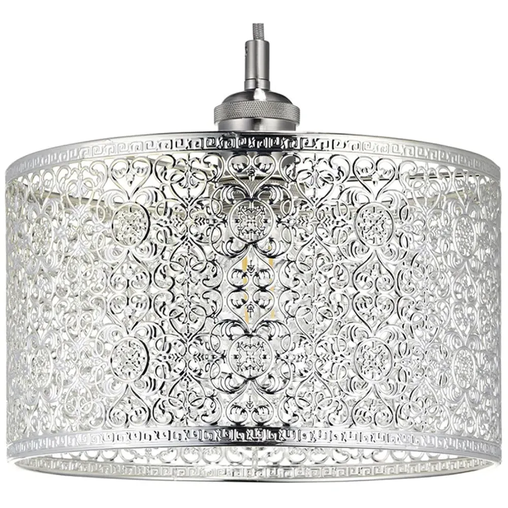 Moroccan Ornate Metal Pendant Shade - Silver