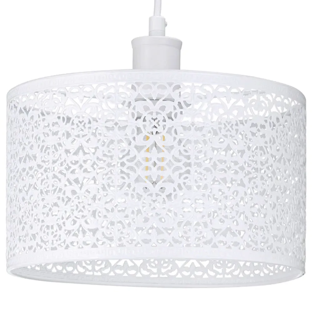 Moroccan Ornate Metal Pendant Shade - White