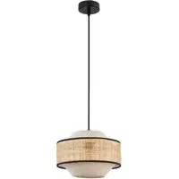 Natural Linen and Woven Rattan Pendant Ceiling Light - Brown
