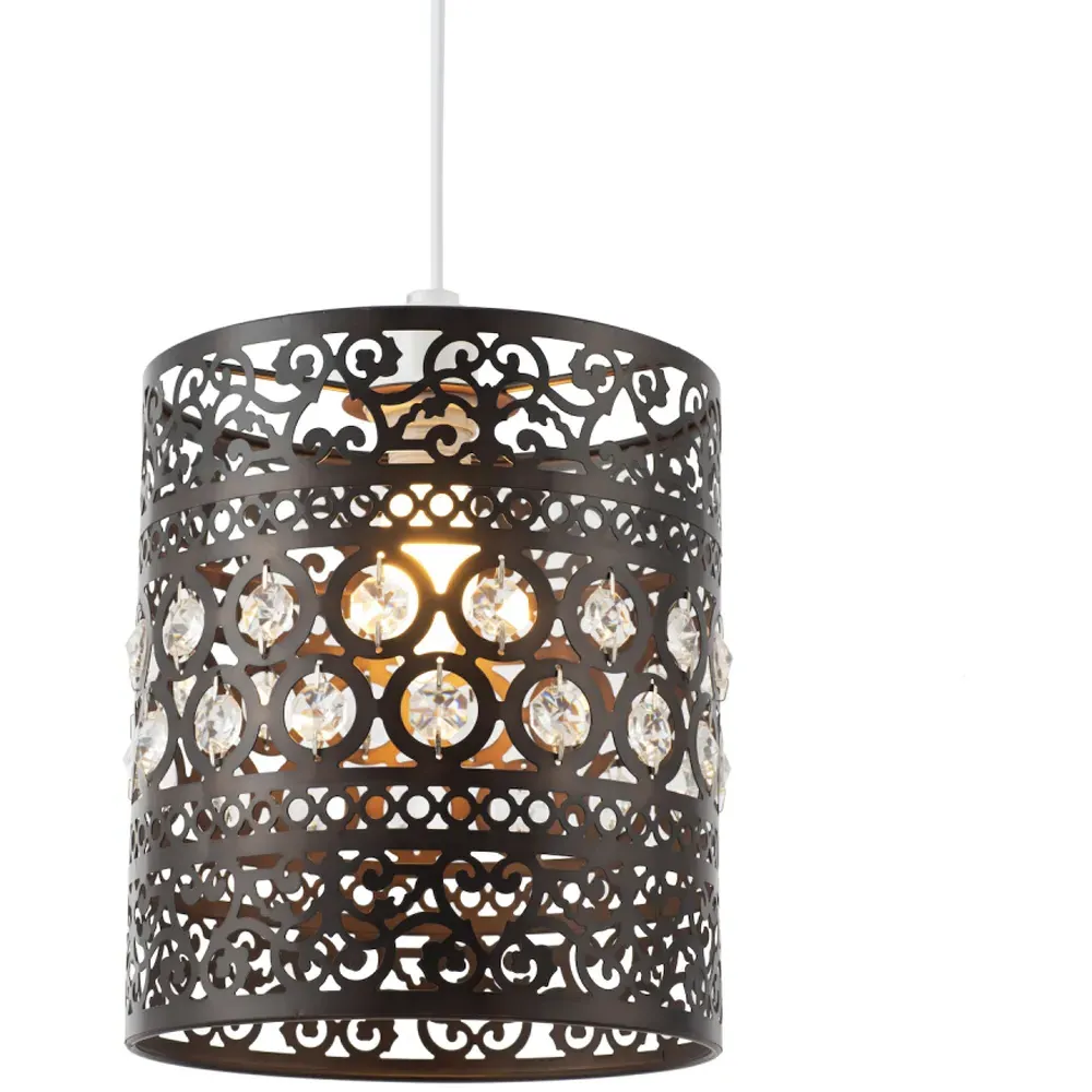 Ornate Metal Pendant Shade with Acrylic Droplets - Bronze