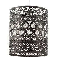 Ornate Metal Pendant Shade with Acrylic Droplets - Bronze