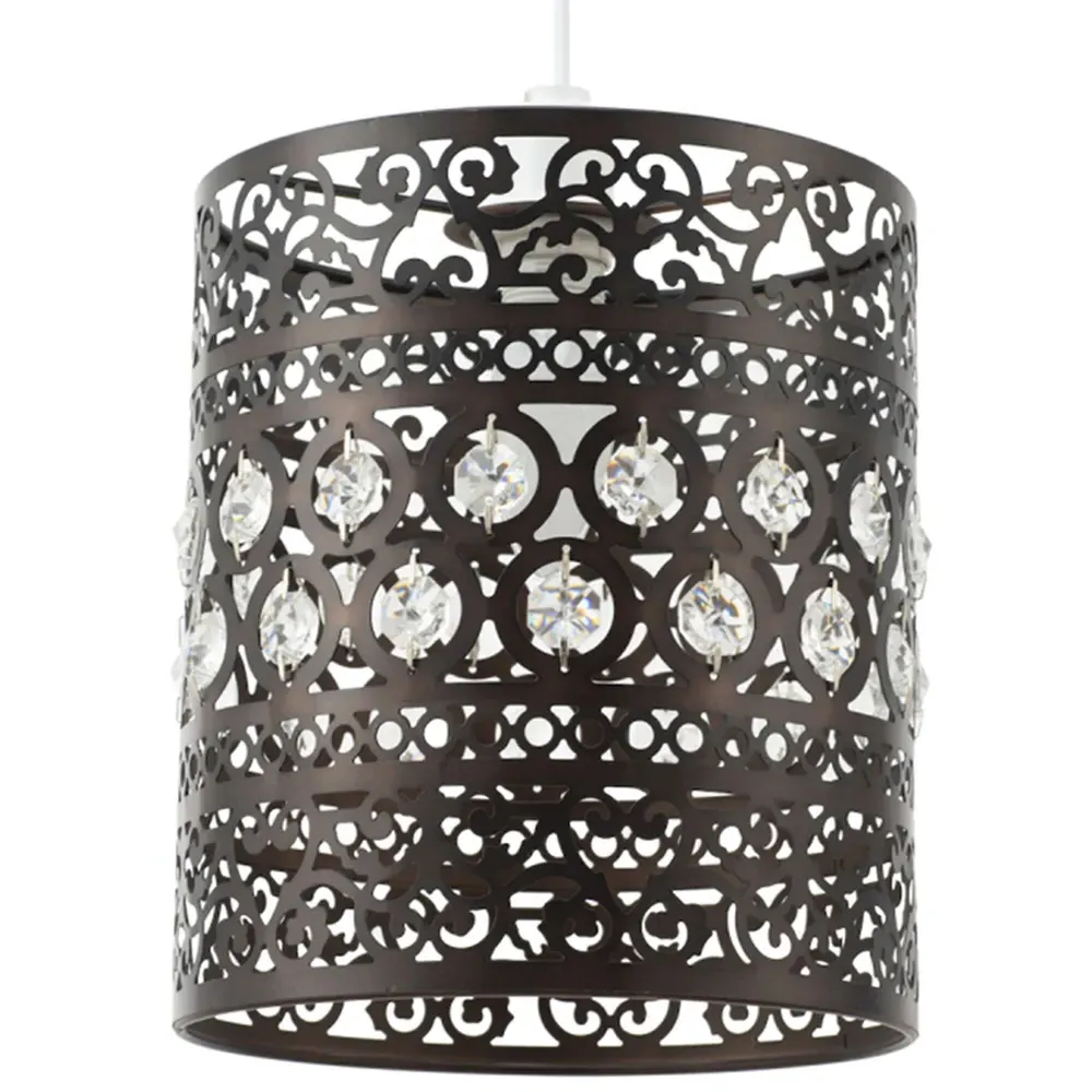 Ornate Metal Pendant Shade with Acrylic Droplets - Bronze image