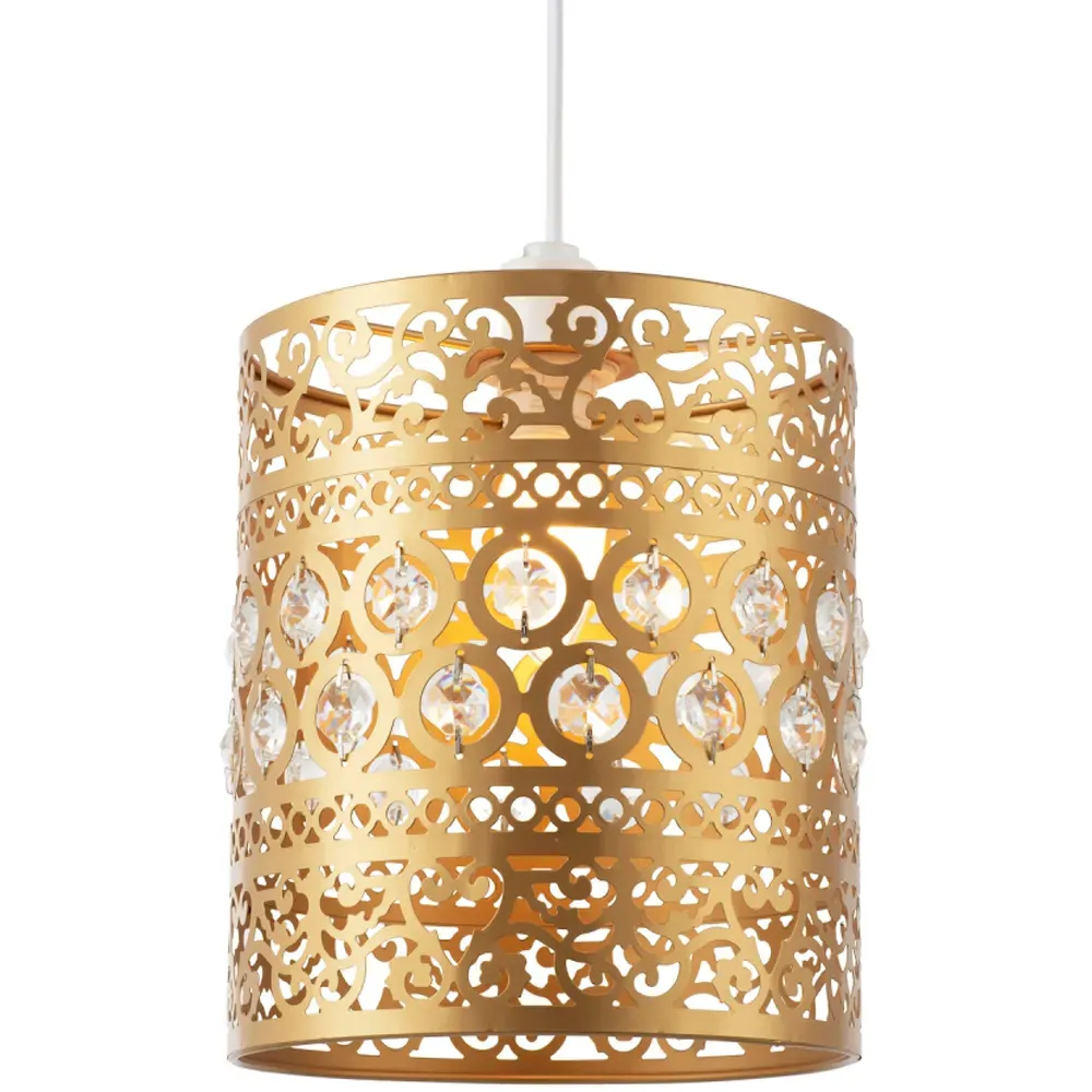 Ornate Metal Pendant Shade with Acrylic Droplets - Gold