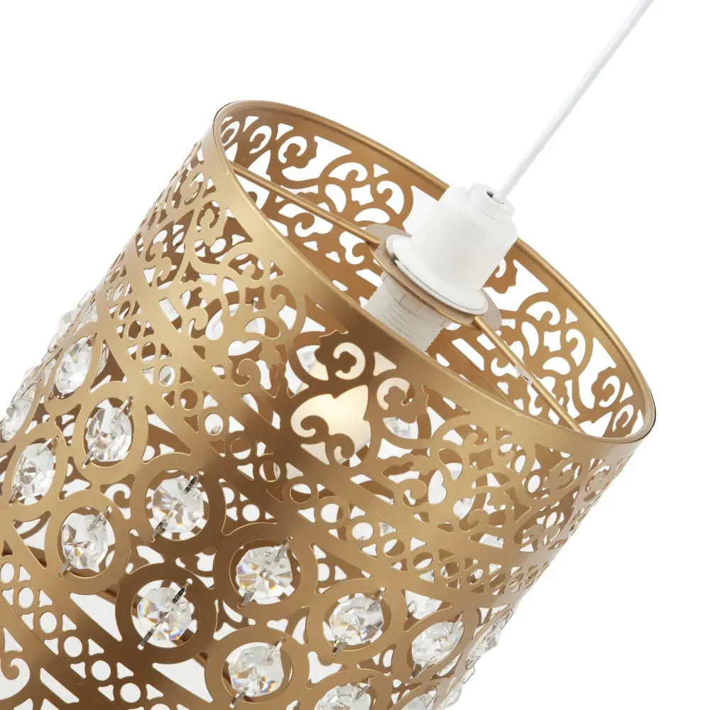 Ornate Metal Pendant Shade with Acrylic Droplets - Gold