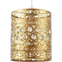 Ornate Metal Pendant Shade with Acrylic Droplets - Gold