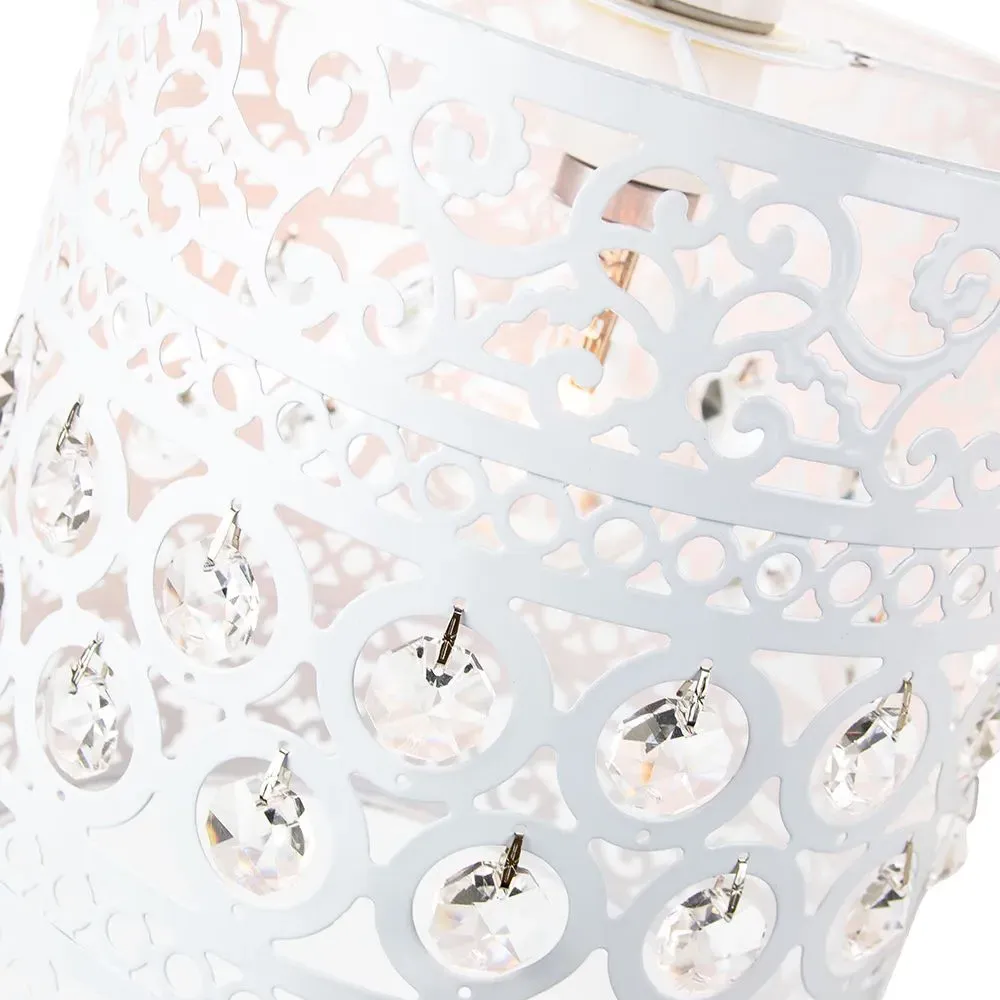 Ornate Pendant Shade with Acrylic Beads - White, Metal