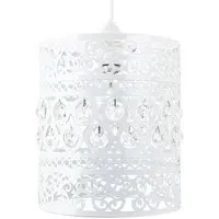 Ornate Pendant Shade with Acrylic Beads - White, Metal