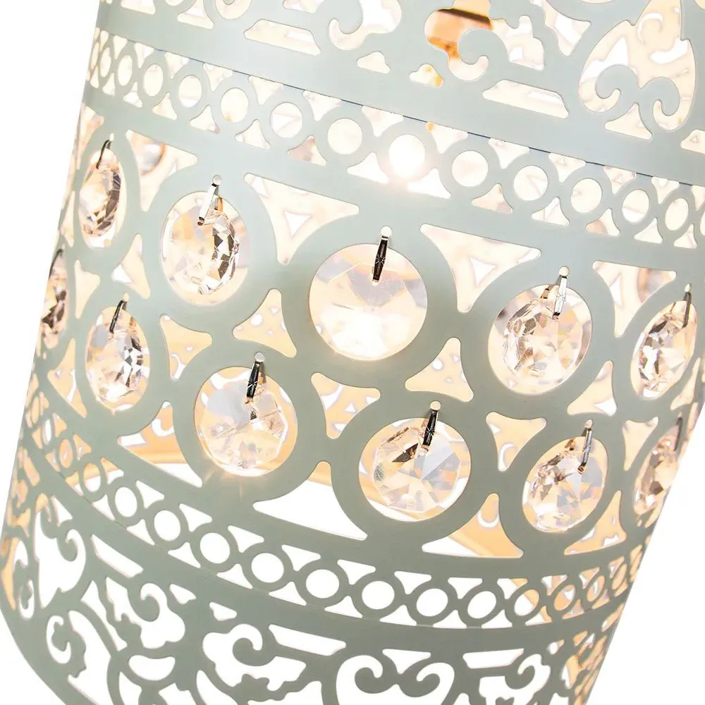 Ornate Pendant Shade with Acrylic Droplets - Cream, Metal