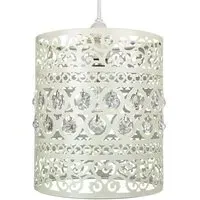 Ornate Pendant Shade with Acrylic Droplets - Cream, Metal