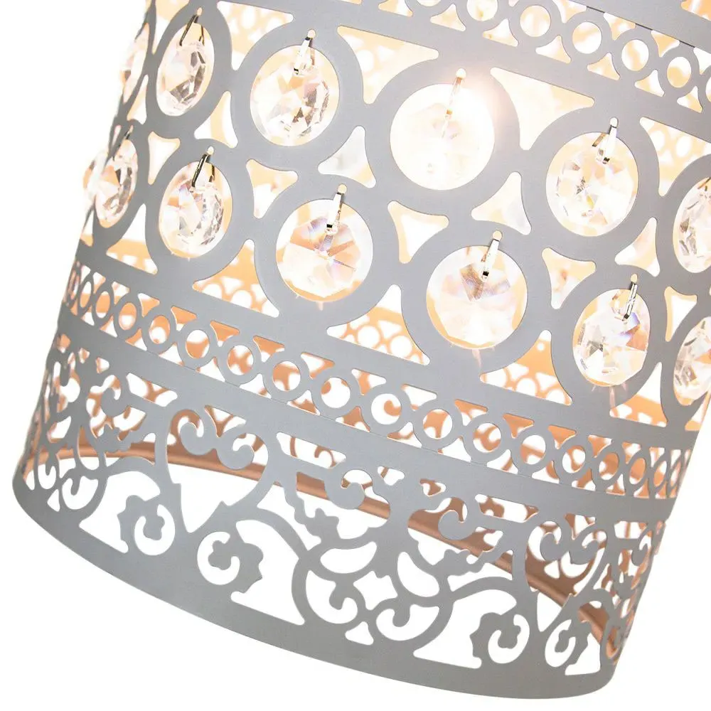 Ornate Pendant Shade with Acrylic Droplets - Grey, Metal