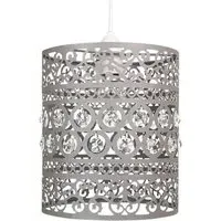 Ornate Pendant Shade with Acrylic Droplets - Grey, Metal