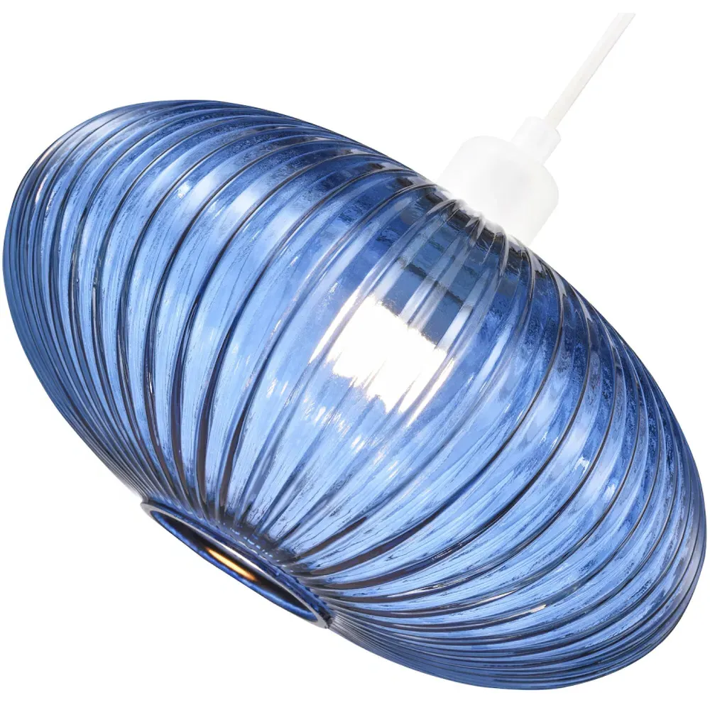 Oval Pendant Shade with Line Ribbed - Blue, Glass