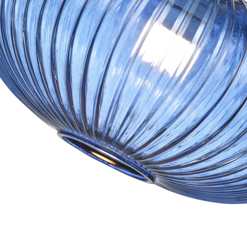 Oval Pendant Shade with Line Ribbed - Blue, Glass