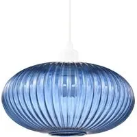 Oval Pendant Shade with Line Ribbed - Blue, Glass